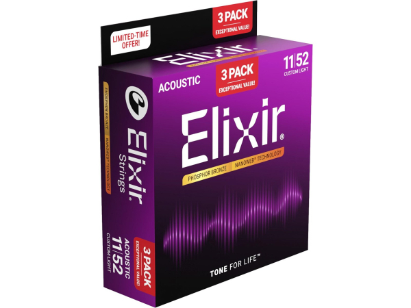 ELIXIER Nanoweb Phosphor Bronze 11/52 Saitensatz Westerngitarre 3er PACK!